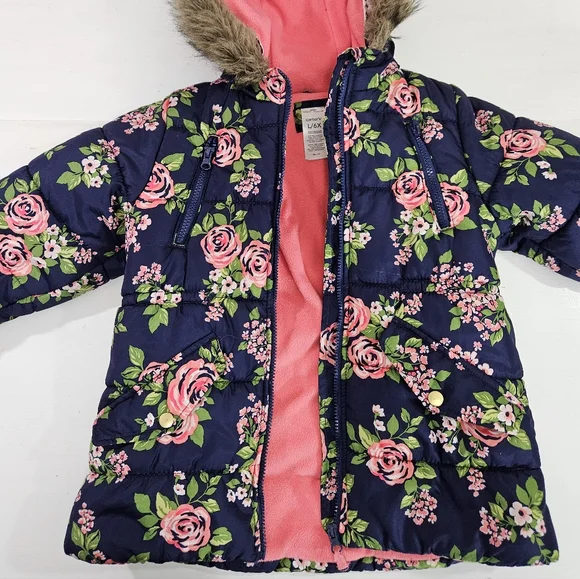 Carter's Blue And Pink Floral Puffer Jacket Girls Size Large 6X - Picture 7 of 13